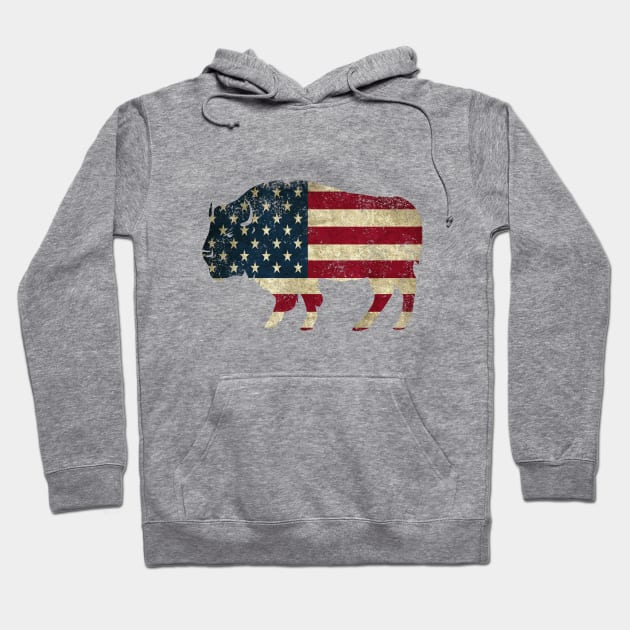 American Flag Bison Hoodie by KayBee Gift Shop